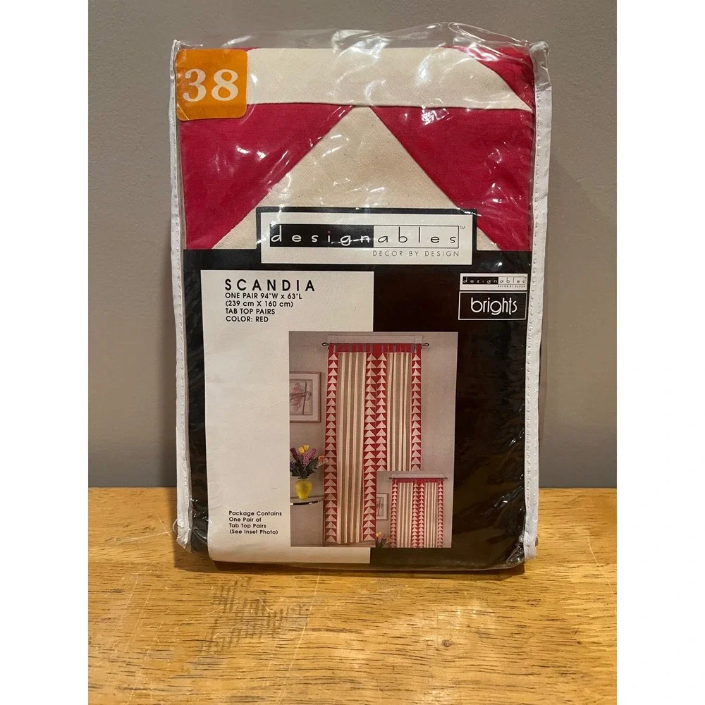 Designables Scandia Red Retro 80s Triangle Curtain Panels Pair 94x63 Tab Top‎